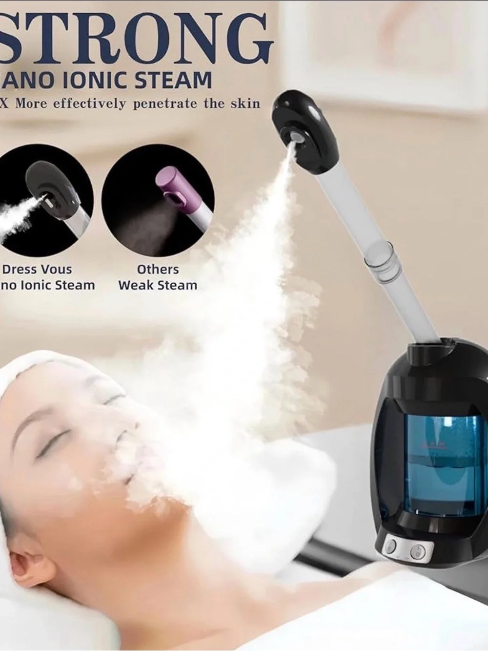 Facial Steam Vaporizer with Adjustable Arm - Black and Blue